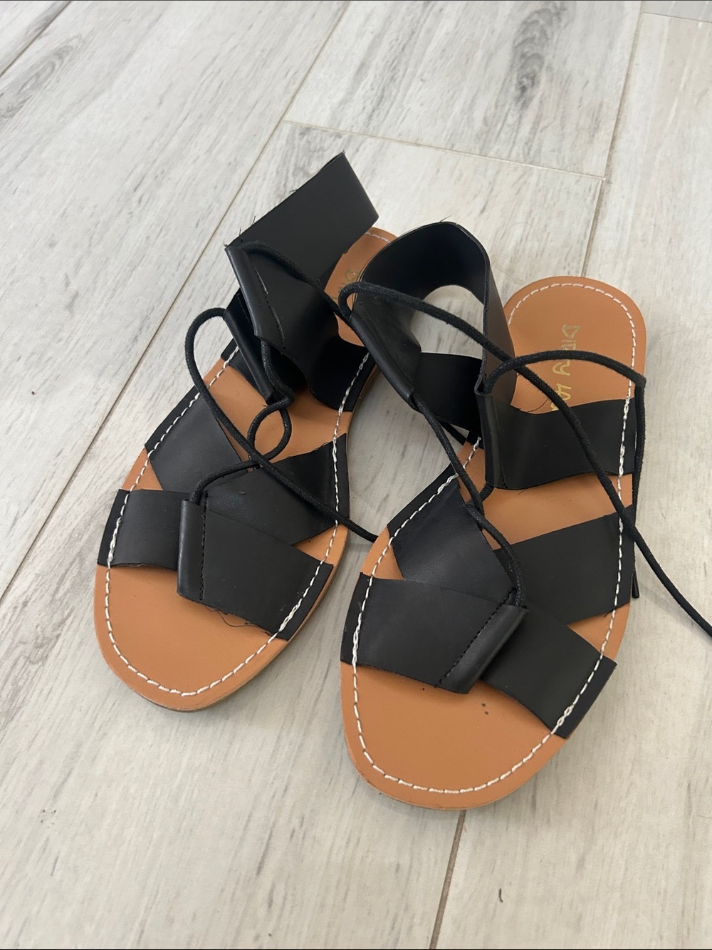 Dirty Laundry Black Lace-Up Slide Sandals with Tan Footbed
